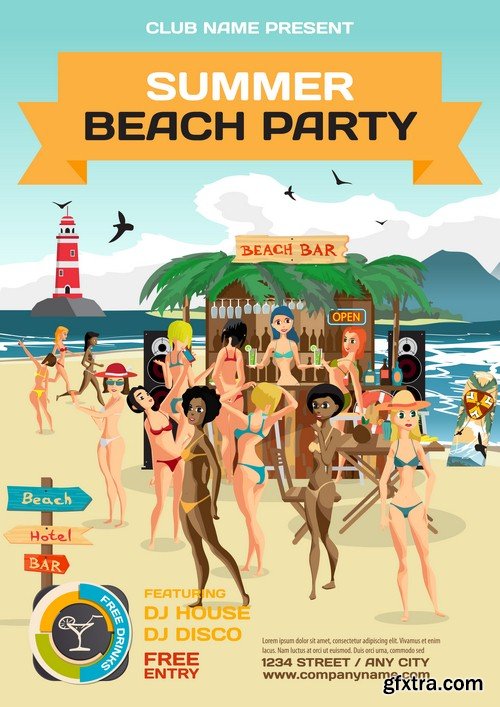 Summer beach party poster - 5 EPS