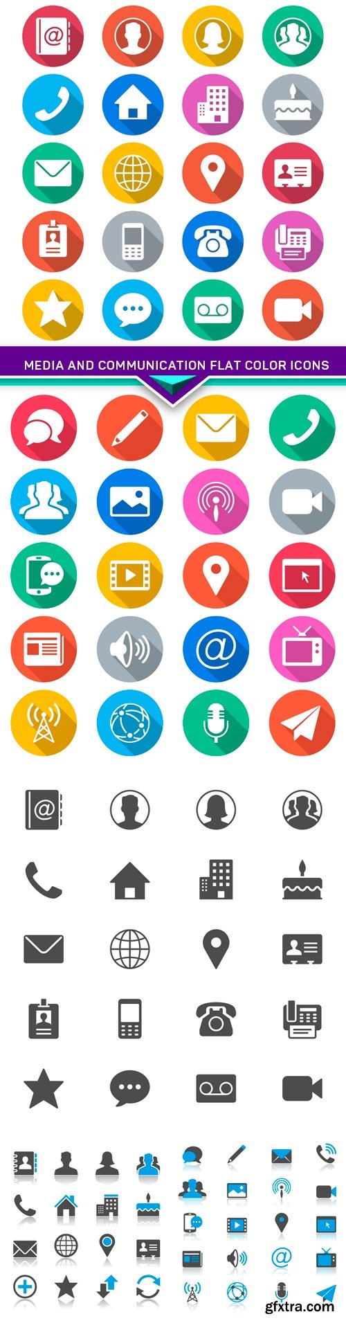 Media and communication flat color icons 5X EPS