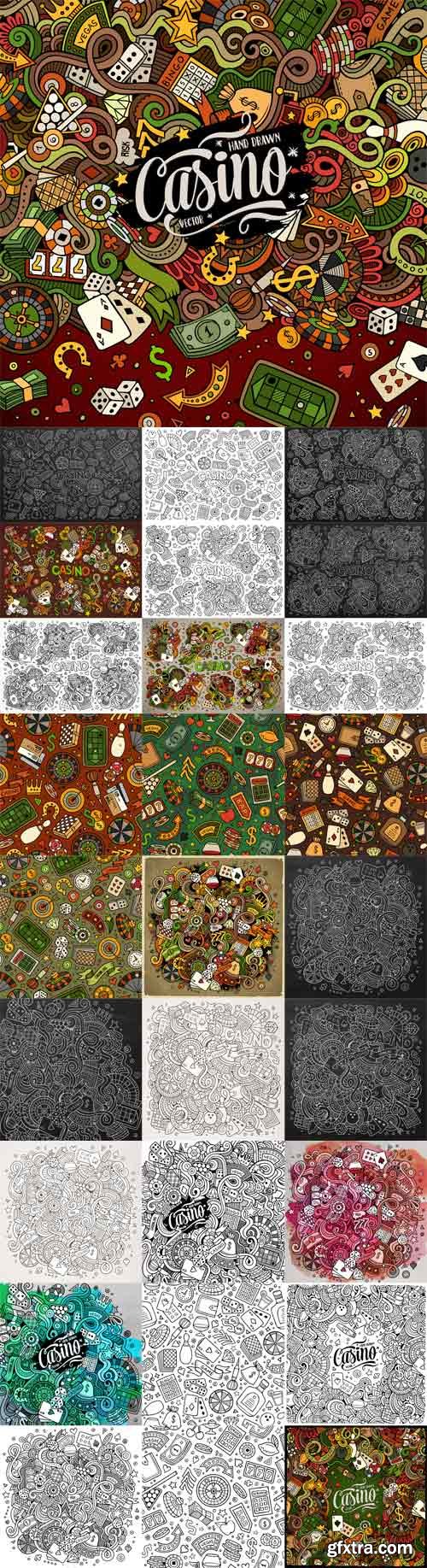 Vector Set - Cartoon Hand Drawn Casino Games Seamless Patterns