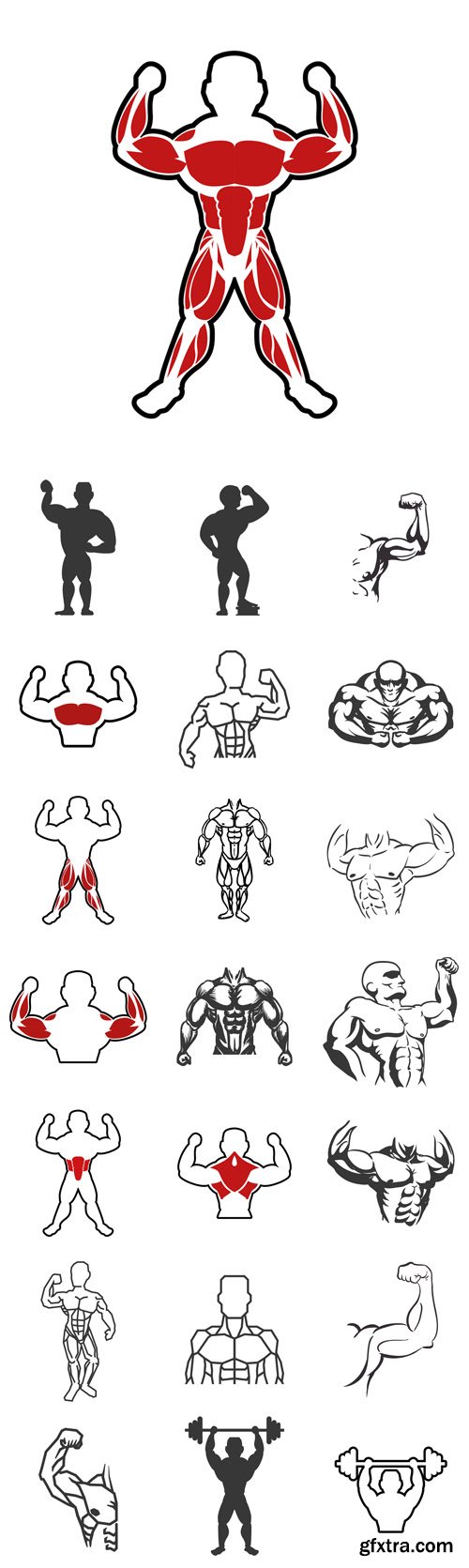 Vector Set - Healthy lifestyle and bodybuilder concept represented by Muscle man icon