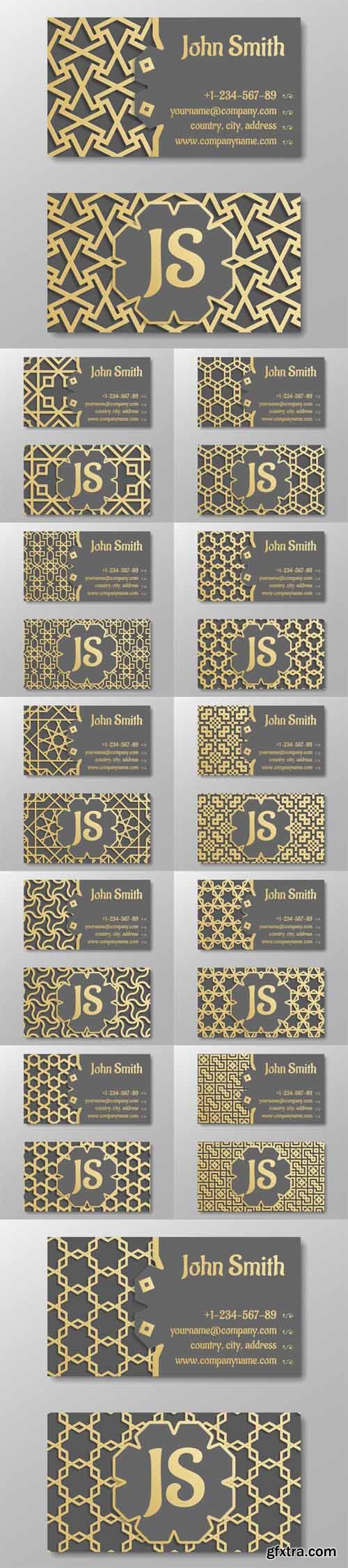 Vector Set - Business Card Template. Gold Arabic Pattern