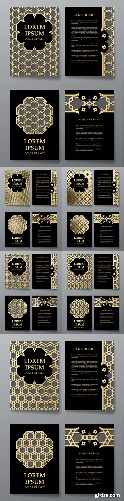 Vector Set - Cover brochure gold design. Arabic traditional decorative elements