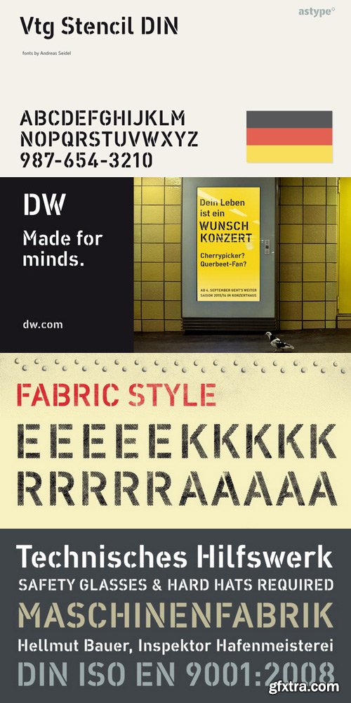 Vtg Stencil DIN Font Family $396