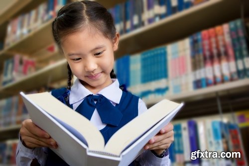 Collection of child children in school uniforms study library class lesson 25 HQ Jpeg