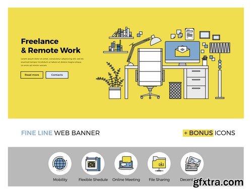 Flat Line Design & Web Banner - 12xEPS