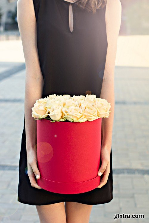 Woman with flowers in box - 5 UHQ JPEG