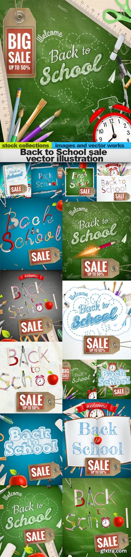 Back to School sale vector illustration, 15 x EPS