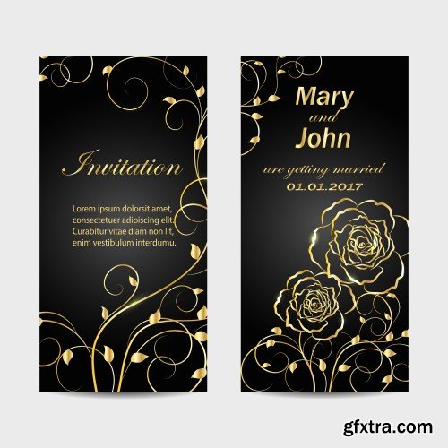 Set of wedding invitation cards design, beautiful flowers, vector illustration