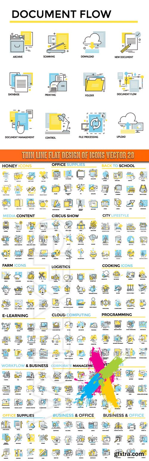 Thin line flat design of icons vector 28