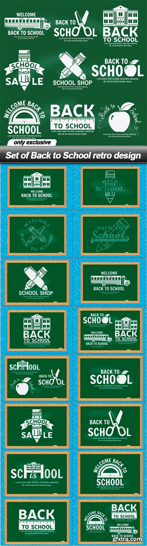 Set of Back to School retro design - 17 EPS