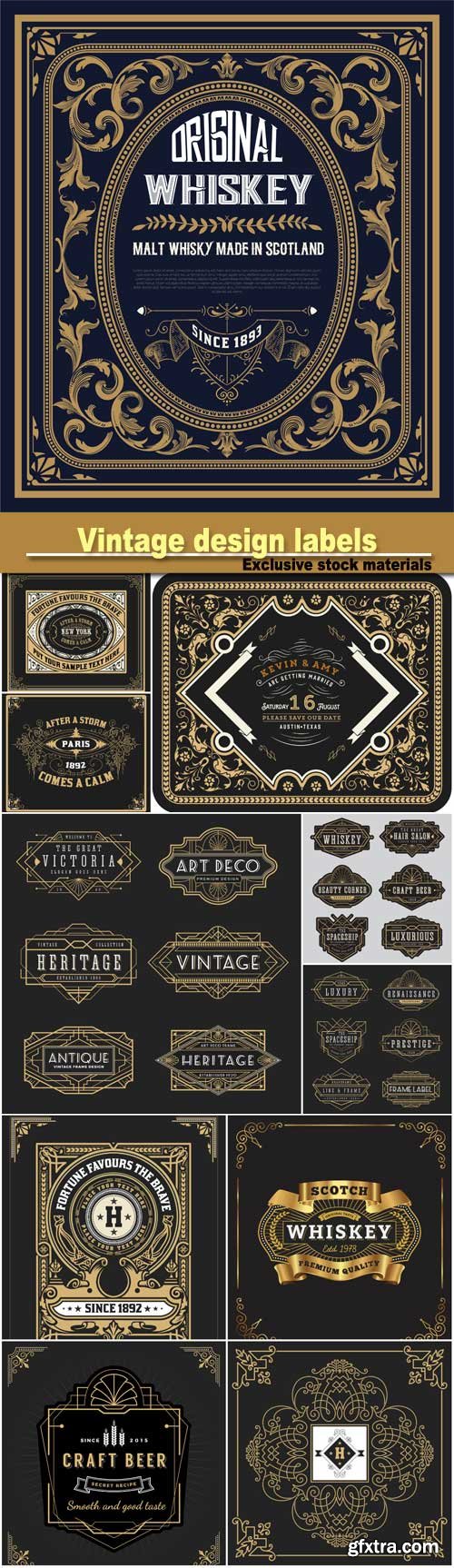Vintage Line Frame Labels 11xEPS