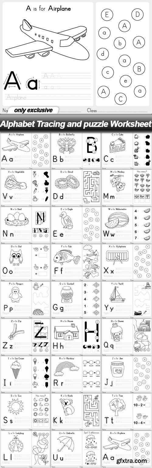Alphabet Tracing and puzzle Worksheet - 26 EPS