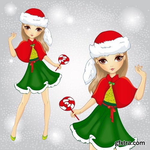 Collection female girl cartoon character in different clothes hairstyle 25 EPS