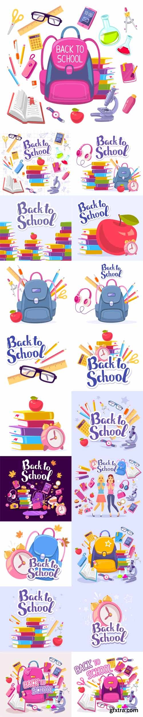 Vector Set - Colorful Illustration of Inscription Back to School Vector Set - Colorful Illustration of Inscription Back to School