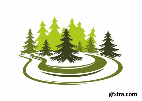 Collection logo forest trees nature picture vector business campaign 25 EPS