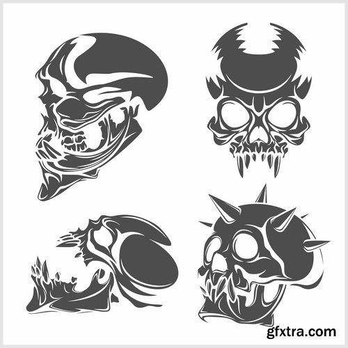 Collection skull head pattern for clothes t-shirt 25 EPS