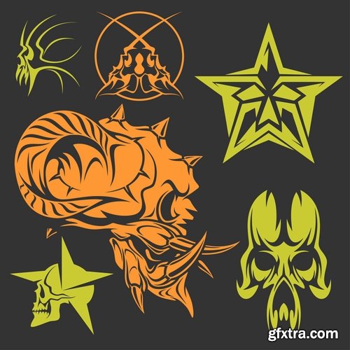 Collection skull head pattern for clothes t-shirt 25 EPS