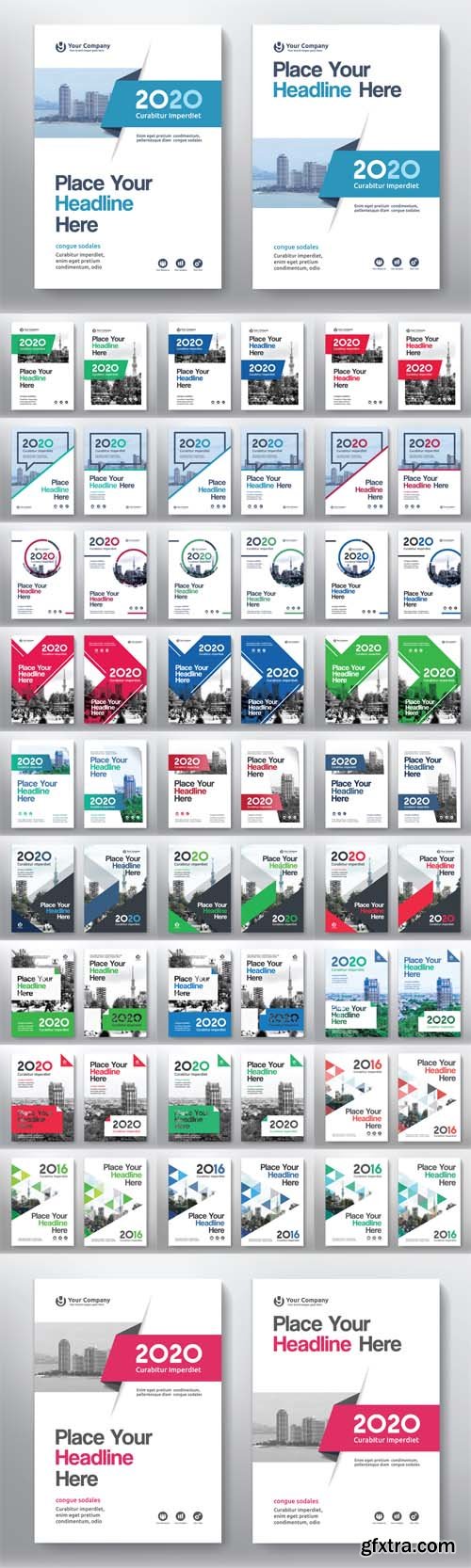 Vector Set - Color Scheme with City Background Business Book Cover Design Template in A4