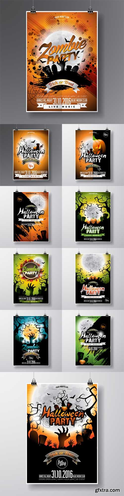 Vector Set - Halloween Party Flyer Design with Typographic Elements and Pumpkin Vector Set - Halloween Party Flyer Design with Typographic Elements and Pumpkin