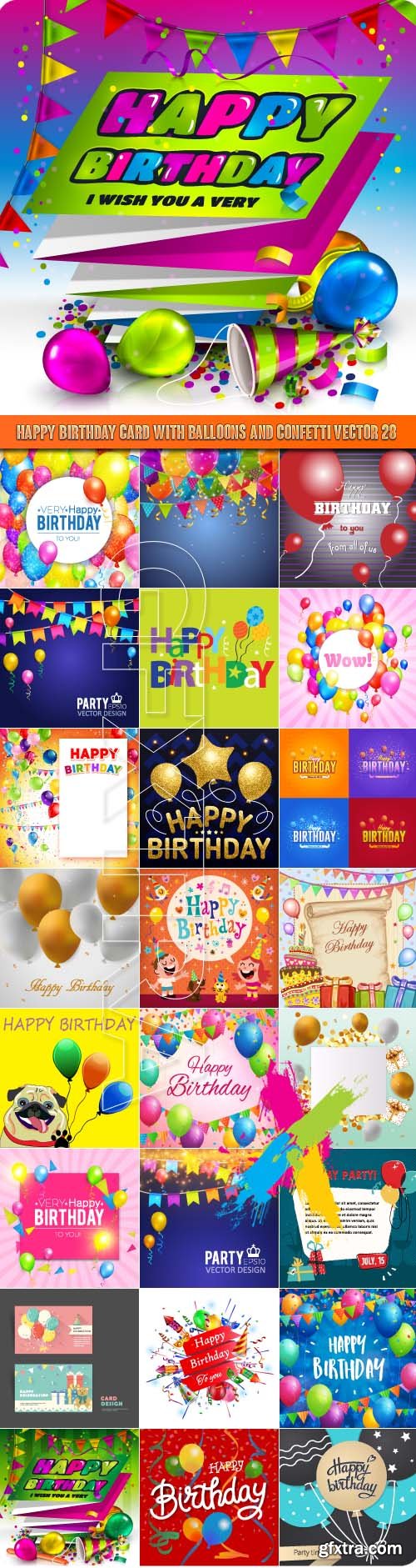 Happy Birthday cards with balloons and confetti vector 28