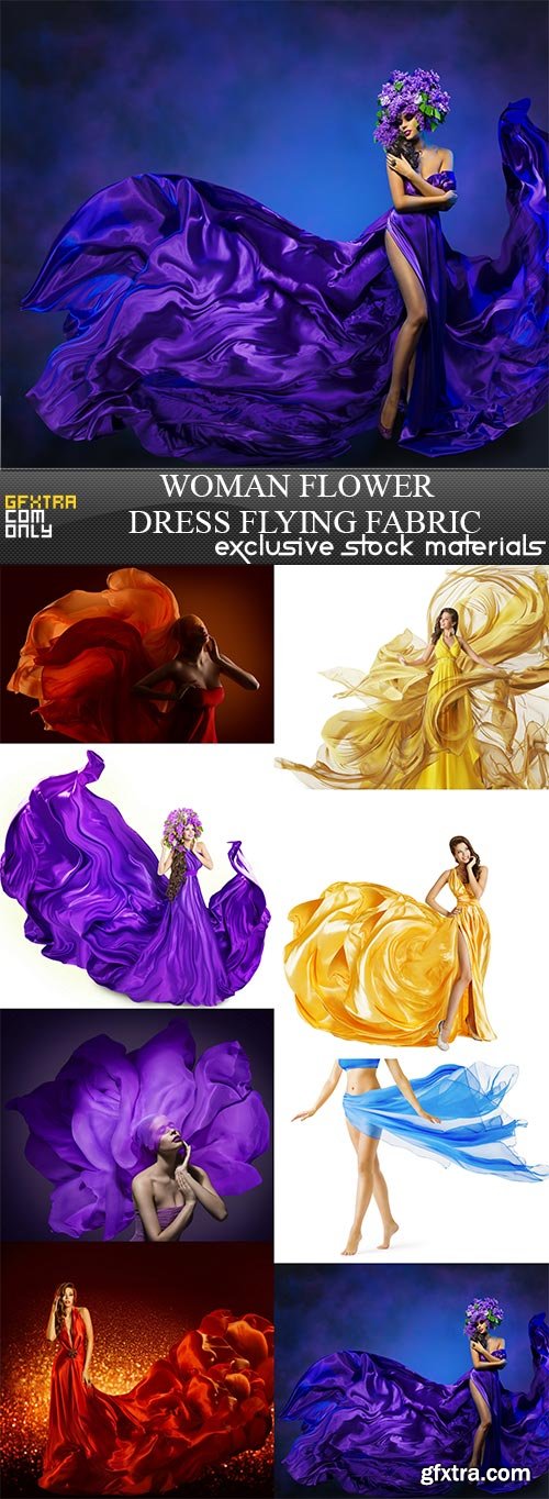 Woman Flower Dress Flying Fabric, 8 x UHQ JPEG