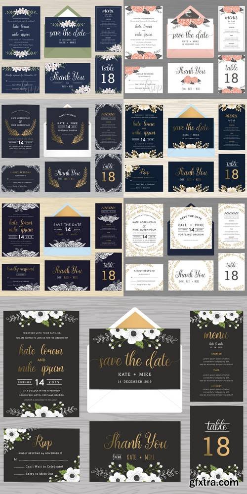 Set of Wedding Suite Template Decorate with Flowers