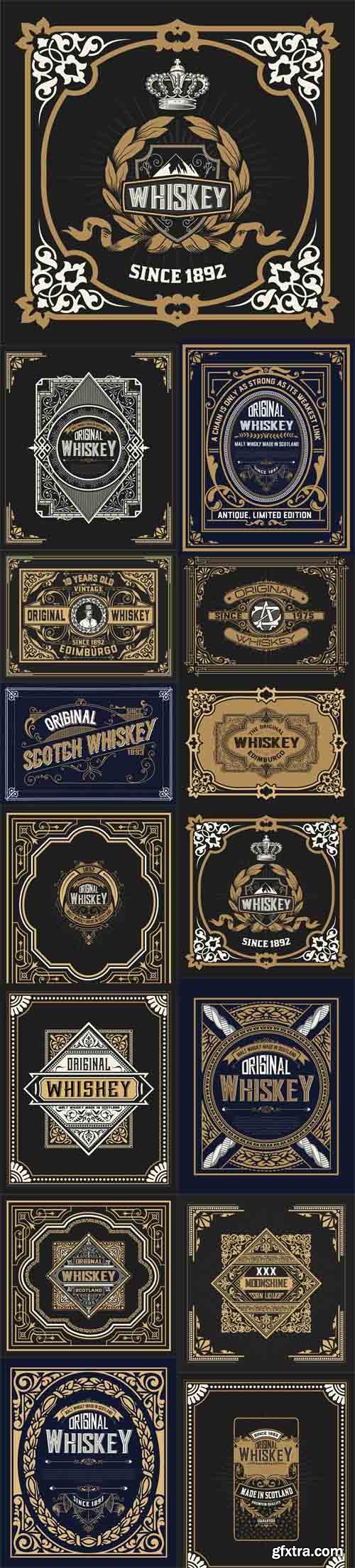 Vector Set - Old label design for Whiskey and Wine label. Restaurant banner Vector Set - Old label design for Whiskey and Wine label. Restaurant banner