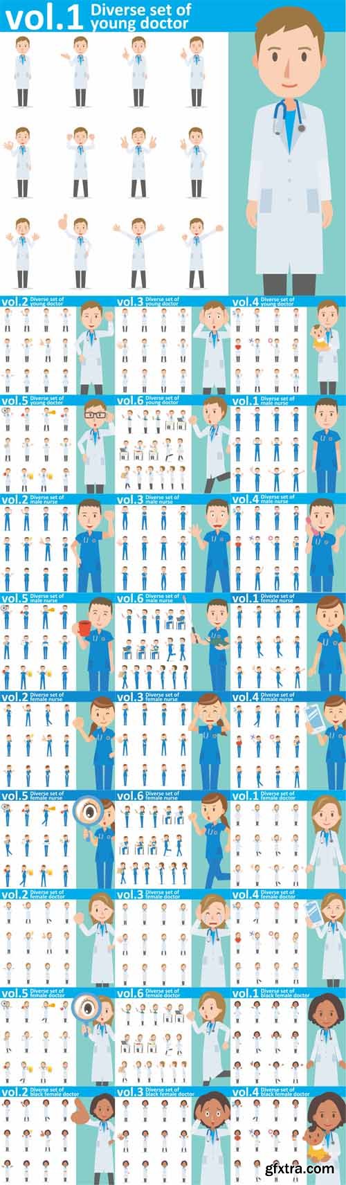 Vector Set - Nurse and Young Doctor on White Background Vector Set - Nurse and Young Doctor on White Background