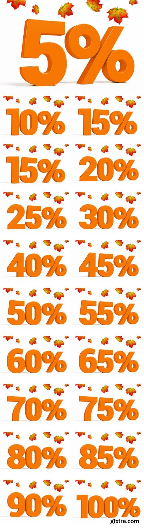 Photo Set - Orange 3D Percent Text on White Background with Leaves for Autumn Sale Campaigns
