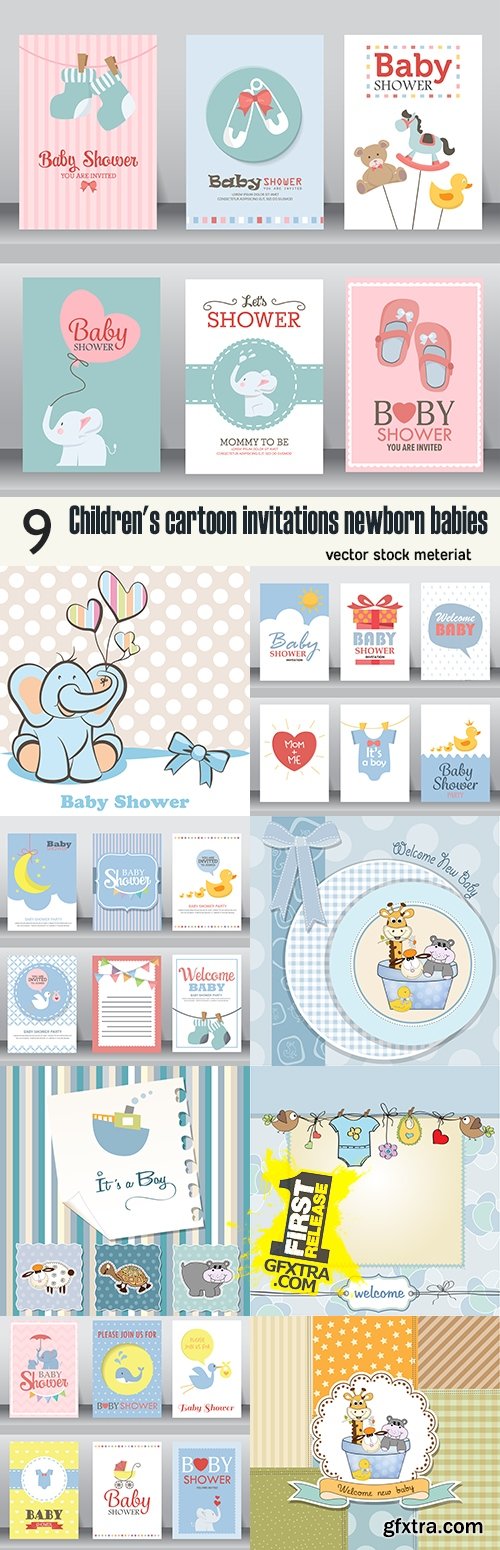 Children\'s cartoon invitations newborn babies