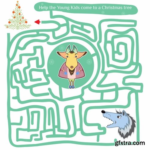 Collection maze puzzle baby animals illustration for children's books 25 EPS