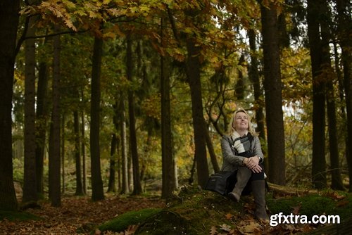 Collection of woman girl in the autumn forest yellow leaf 25 HQ Jpeg