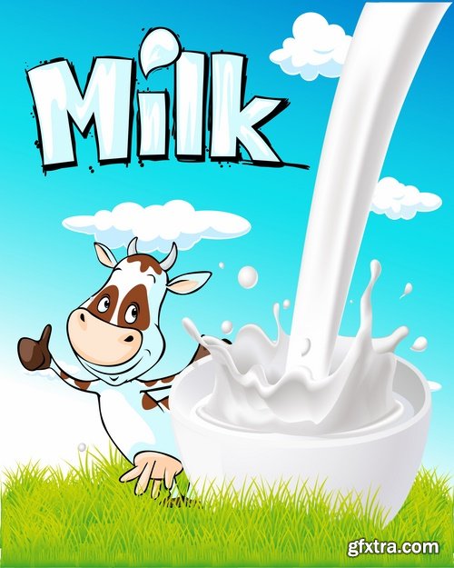 Collection of fruit milk cow vector image 25 EPS