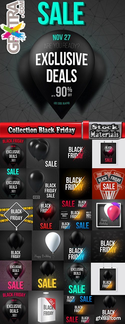 Collection Black Friday flyer banner logo sticker sale invitation card 25 EPS