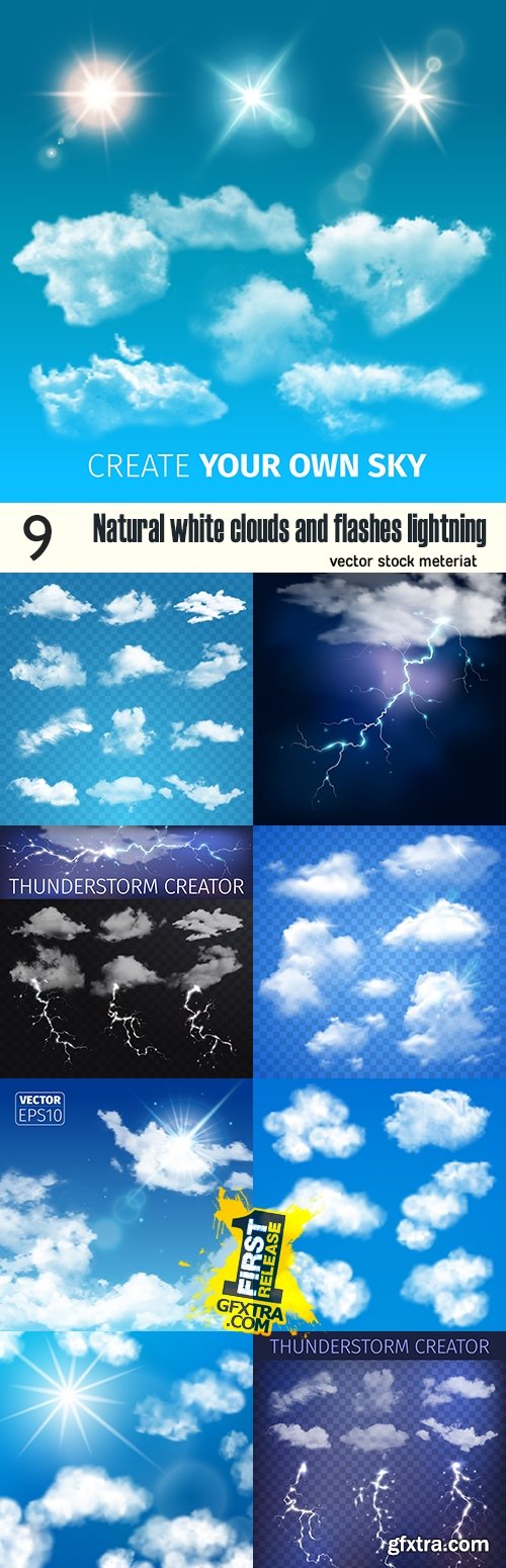 Natural white clouds and flashes lightning