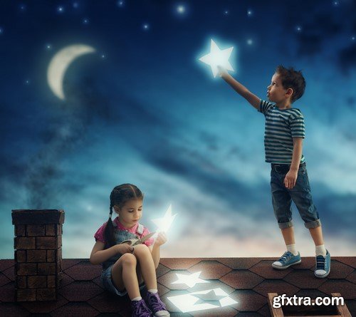 Child admiring the starry sky at night 8X JPEG