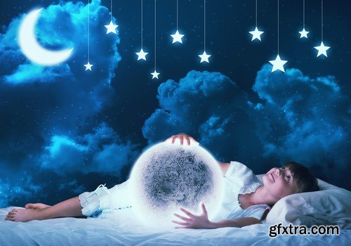 Child admiring the starry sky at night 8X JPEG