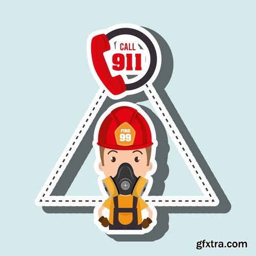 Collection of cartoon fireman lifeguard rescue service vector image 25 EPS
