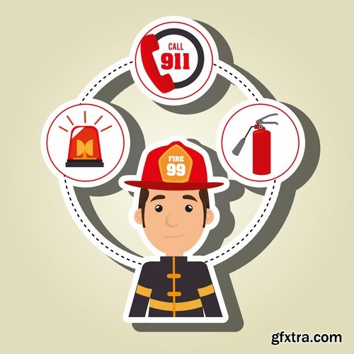 Collection of cartoon fireman lifeguard rescue service vector image 25 EPS