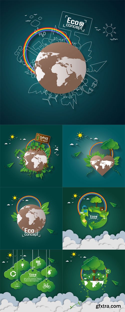 Vector Set - Concept of Green Eco Earth. Paper Art Design Vector Set - Concept of Green Eco Earth. Paper Art Design