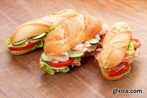 Sandwiches with savoury fillings on a cutting board 10X JPEG