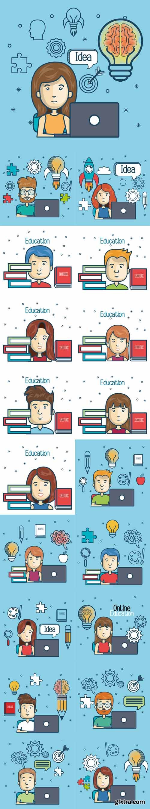Vector Set - Education Online with Laptop Design Vector Set - Education Online with Laptop Design