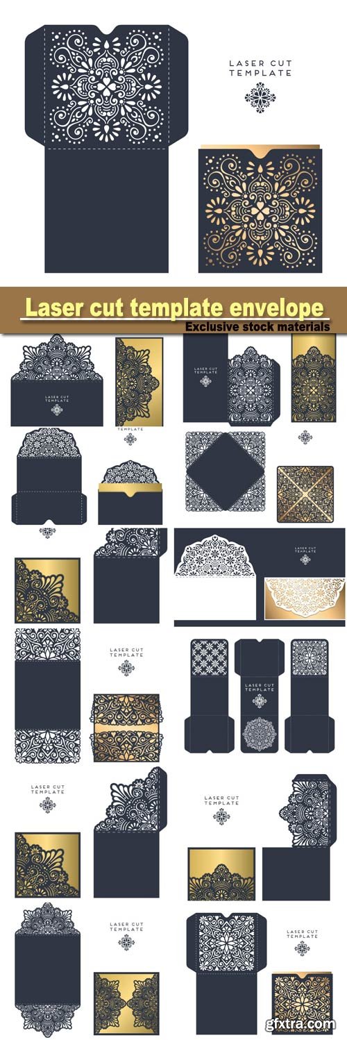Laser Cut Template Envelope, Wedding Card Invitation 12xEPS