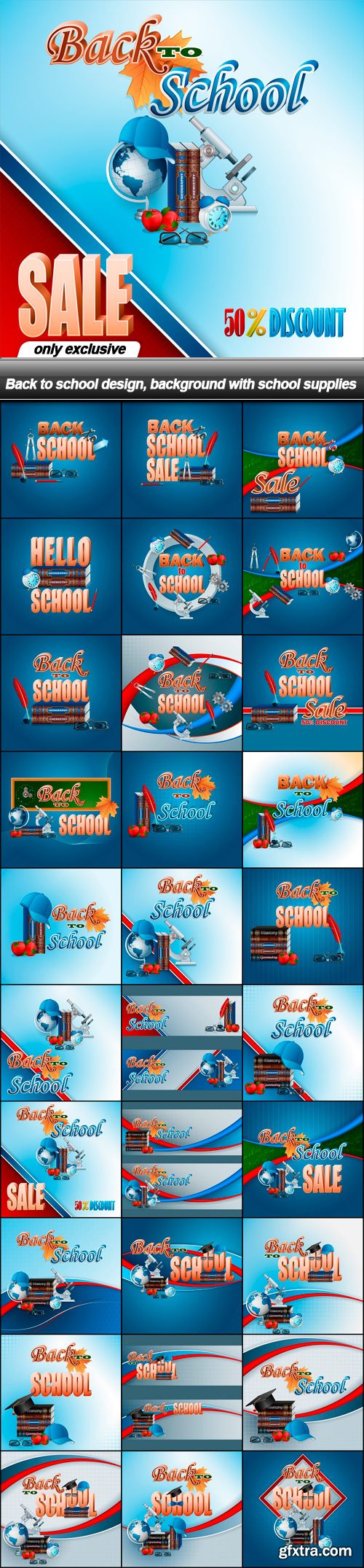 Back to school design, background with school supplies - 30 EPS