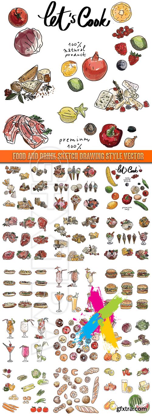 Food and Drink sketch drawing style vector