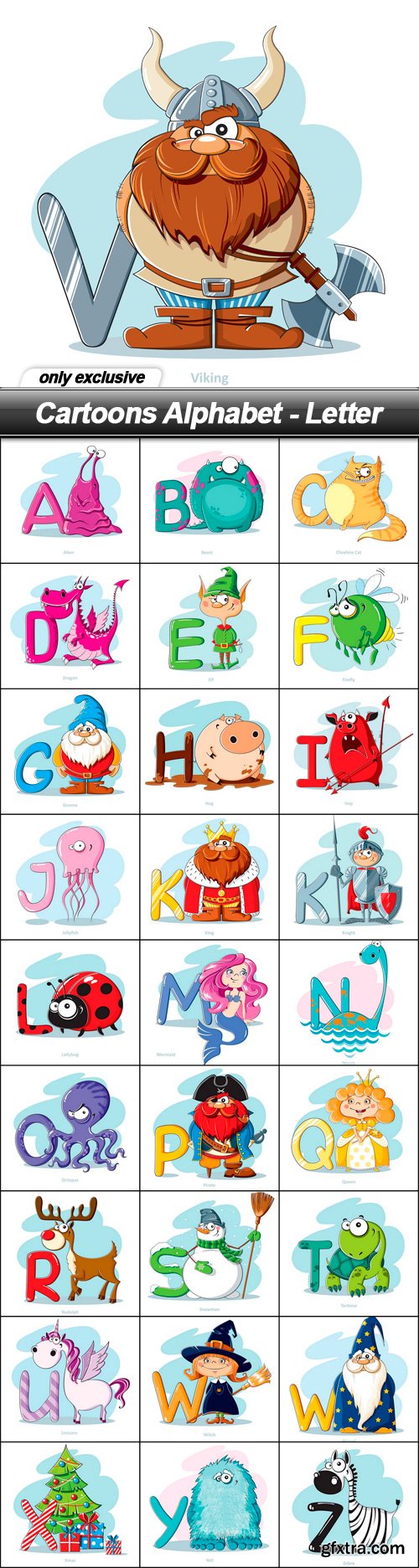 Cartoons Alphabet - Letter - 28 EPS