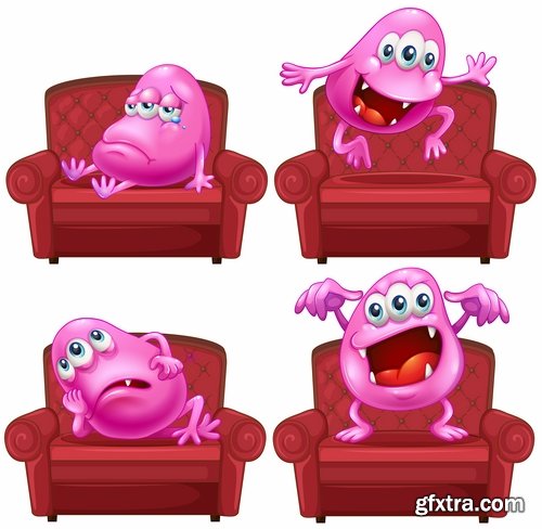 Collection of cartoon funny monsters icon smiley animals vector image 25 EPS