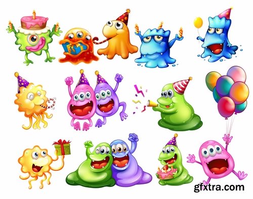 Collection of cartoon funny monsters icon smiley animals vector image 25 EPS