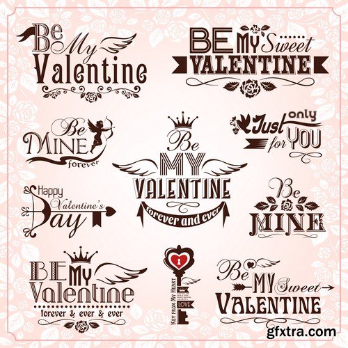 Set of Valentines Day design elements 9X EPS