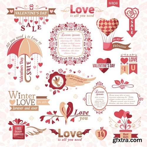 Set of Valentines Day design elements 9X EPS